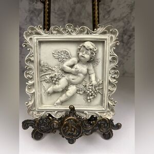 Vintage White Cherub Grape Plaque | Baroque Rococo Wall Art